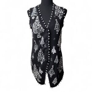 Vintage Michael Simon Sweater Women's 1 Black Sleeveless Christmas Cardigan Vest